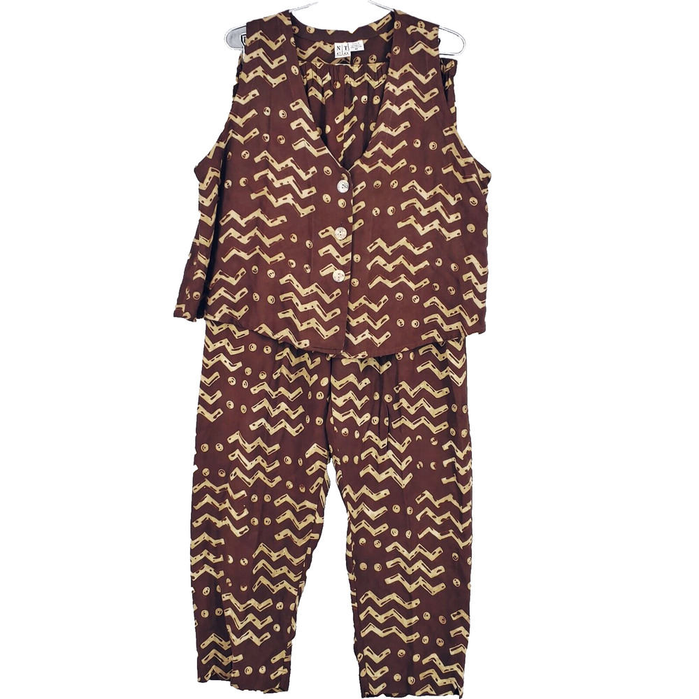 NTCO Nomadic Traders Brown Rayon Outfit Set Vest Pants Women Size Medium